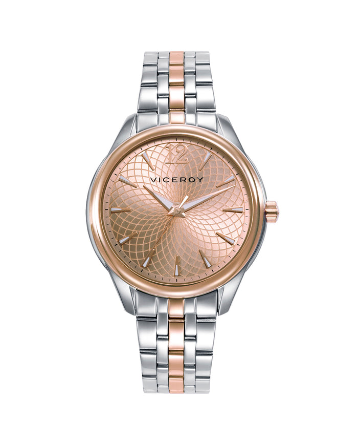 viceroy Reloj caja bicolor de acero e Ip rosa 5 atm y brazalete bicolor de acero e Ip rosa con movimiento cuarzo
