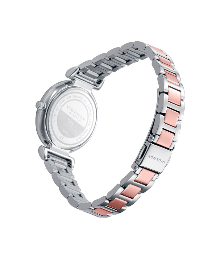 Viceroy Reloj Caja Bicolor De Acero E Ip Rosa Con Bisel De Circonitas Blancas 5 Atm Y Brazalete Bicolor De Acero E Ip Rosa Con Movimiento Cuarzo