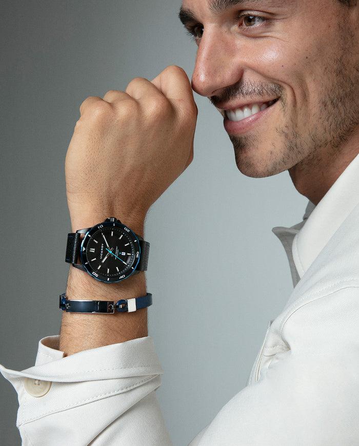 Viceroy Reloj Caja De Acero Bitono En Ip Negro Y Azul Con Bisel De Aluminio Negro 10 Atm Y Correa De Piel Negra Con Movimiento Cuarzo