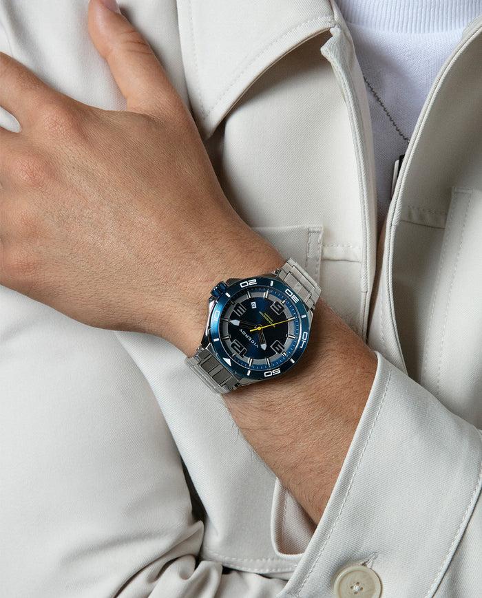 Viceroy Reloj Caja De Acero Con Bisel Azul 20 Atm Y Brazalete De Acero Con Movimiento Cuarzo