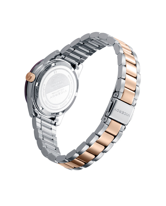 Viceroy Reloj Caja De Acero Con Bisel Cerámico Marrón 5 Atm Y Brazalete Bicolor Acero Ip Rosa Con Movimiento Cuarzo