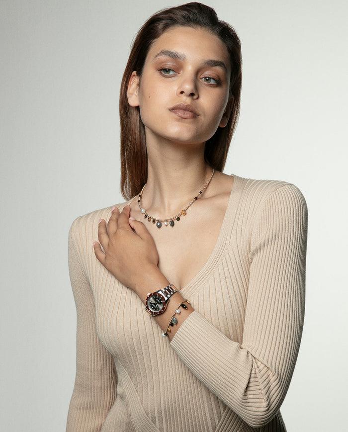 Viceroy Reloj Caja De Acero Con Bisel Cerámico Marrón 5 Atm Y Brazalete Bicolor Acero Ip Rosa Con Movimiento Cuarzo