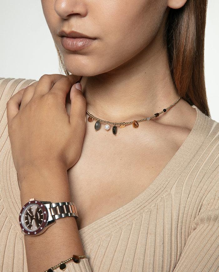 Viceroy Reloj Caja De Acero Con Bisel Cerámico Marrón 5 Atm Y Brazalete Bicolor Acero Ip Rosa Con Movimiento Cuarzo