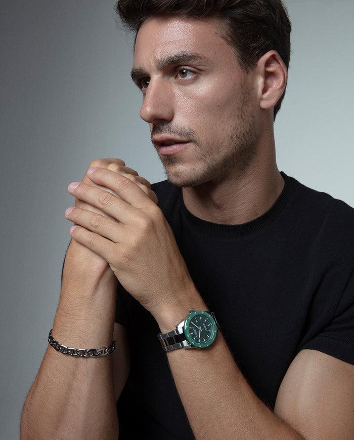 Viceroy Reloj Caja De Acero Con Bisel Cerámico Verde 5 Atm Y Brazalete Acero Con Movimiento Cuarzo