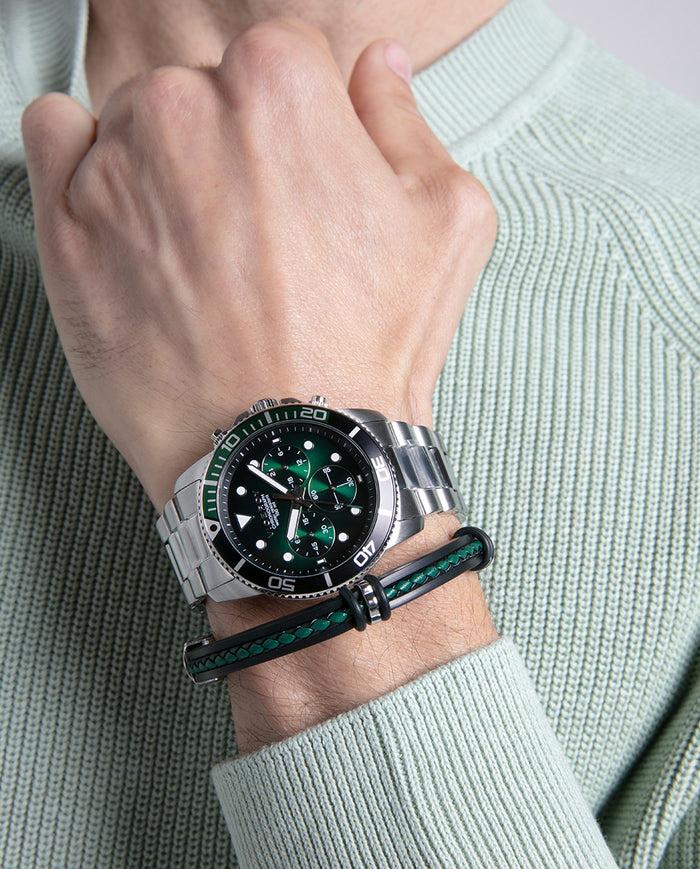 Viceroy Reloj Caja De Acero Con Bisel De Aluminio Bicolor En Verde Y Negro