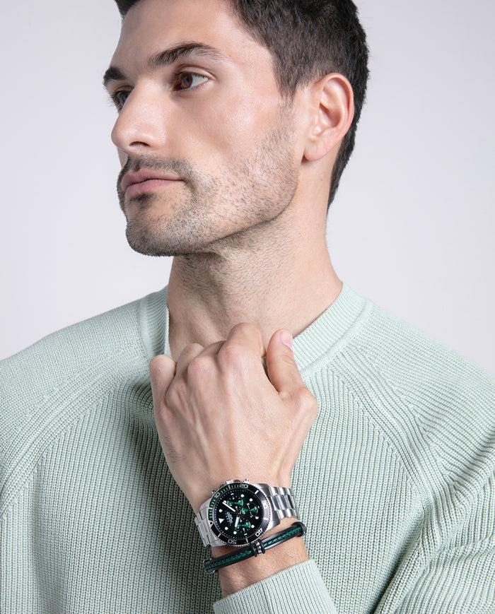 Viceroy Reloj Caja De Acero Con Bisel De Aluminio Bicolor En Verde Y Negro