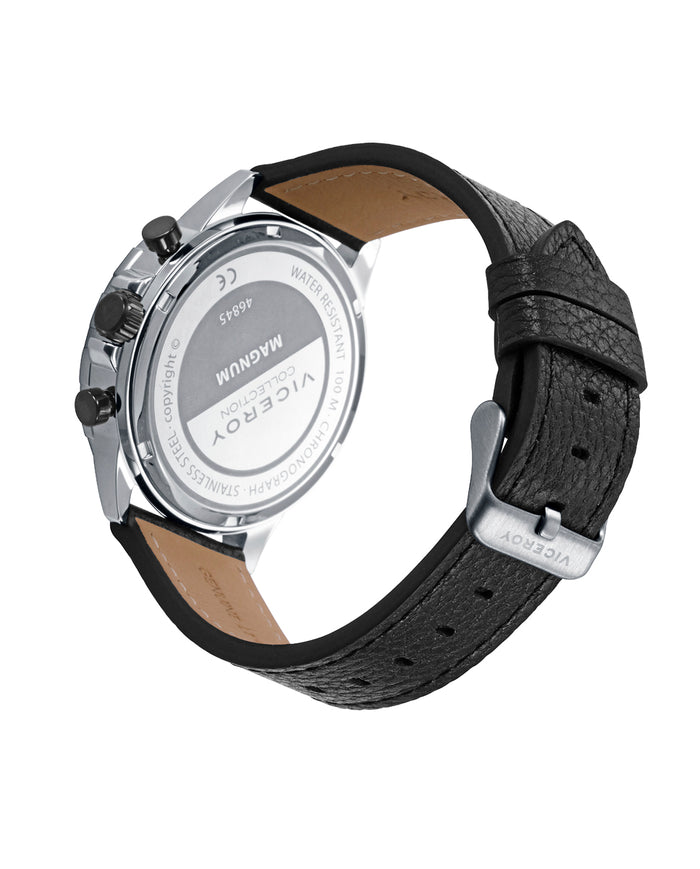 Viceroy Reloj Caja De Acero Con Bisel De Aluminio Negro 10 Atm Y Correa De Piel Negra Con Movimiento Cuarzo