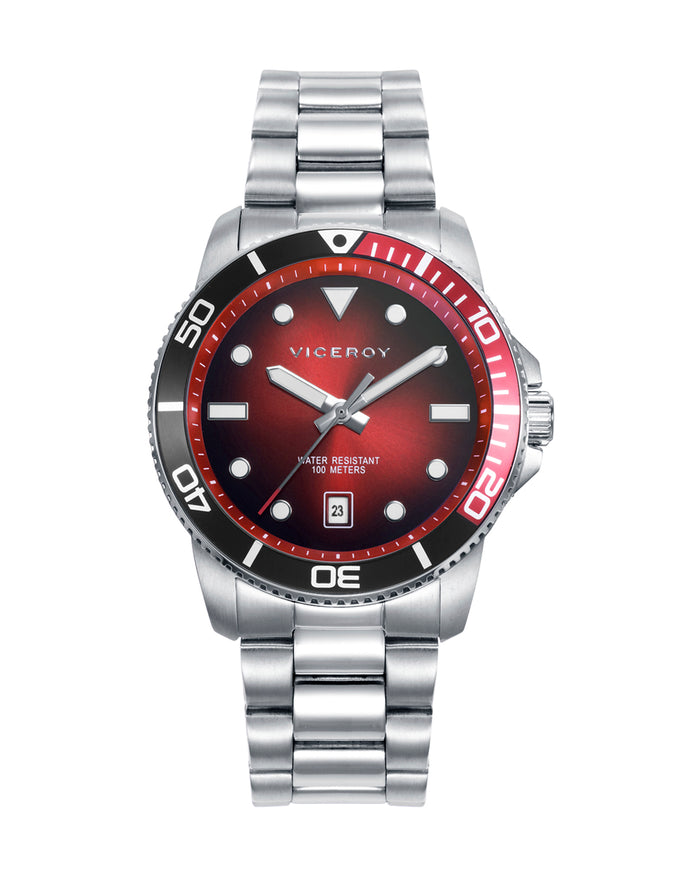 viceroy Reloj caja de acero con bisel de alumino bicolor en rojo y negro y movimiento cuarzo
