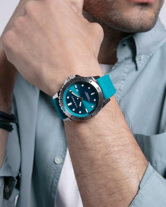 Viceroy Reloj Caja De Acero Con Bisel Giratorio Con Correa De Silicona Verde