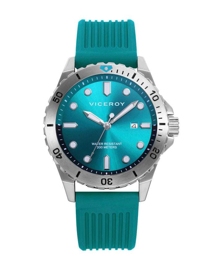 viceroy Reloj caja de acero con bisel giratorio con correa de silicona verde