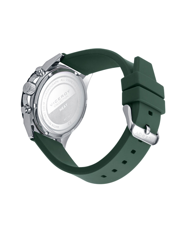 Viceroy Reloj Caja De Acero Con Bisel Giratorio Y Correa De Silicona Verde