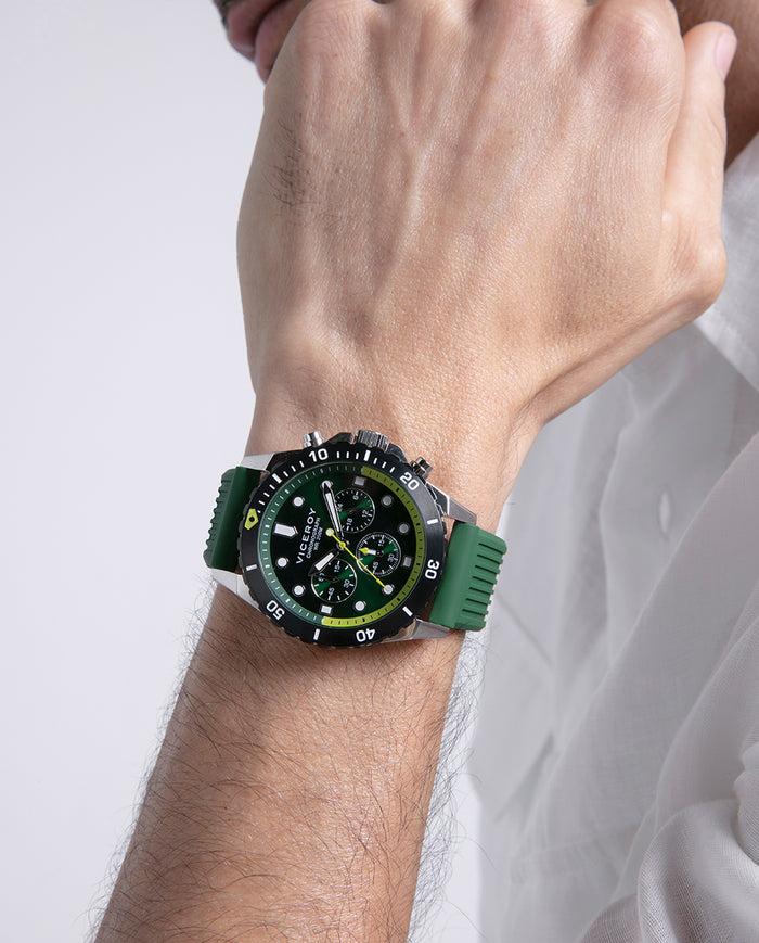 Viceroy Reloj Caja De Acero Con Bisel Giratorio Y Correa De Silicona Verde