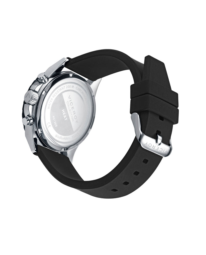 Viceroy Reloj Caja De Acero Con Bisel Giratorio Y Correa De Silicona Negra