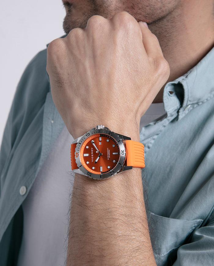 Viceroy Reloj Caja De Acero Con Bisel Giratorio Y Correa De Silicona Naranja