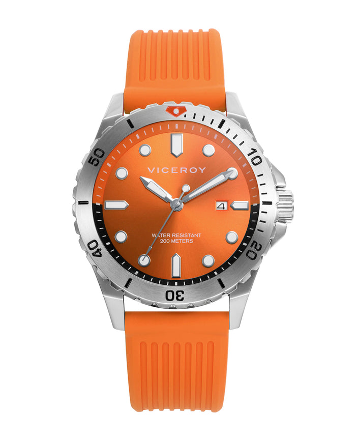 viceroy Reloj caja de acero con bisel giratorio y correa de silicona naranja