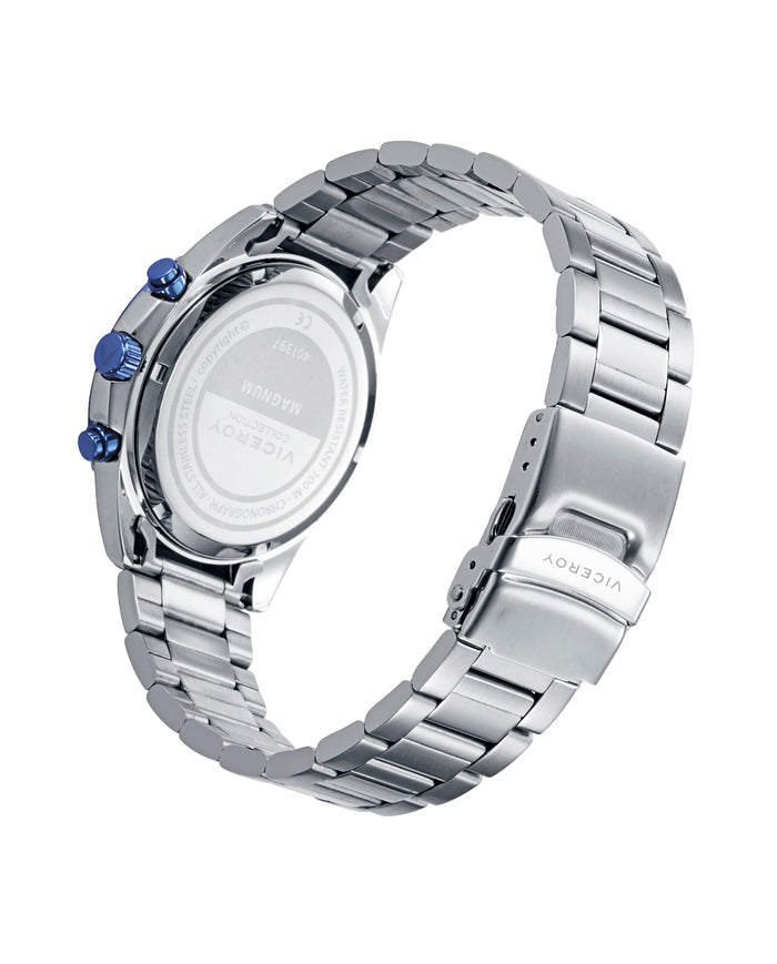 Viceroy Reloj Caja De Acero Con Bisel Ip Azul 10 Atm Y Brazalete De Acero Con Movimiento Cuarzo
