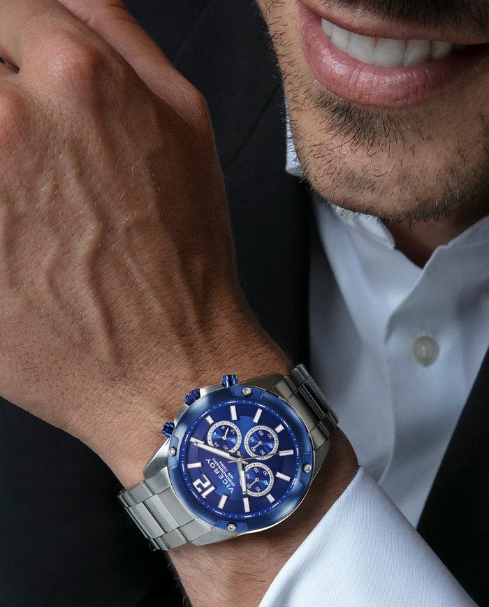 Viceroy Reloj Caja De Acero Con Bisel Ip Azul 10 Atm Y Brazalete De Acero Con Movimiento Cuarzo