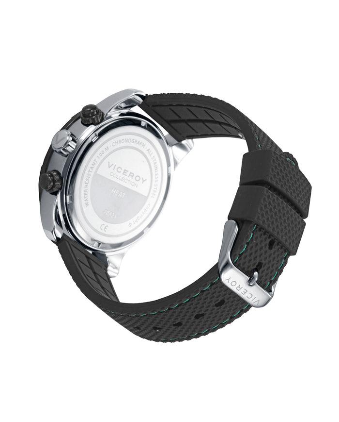 Viceroy Reloj Caja De Acero Con Bisel Ip Negro Numerado 10 Atm Y Correa De Negra De Silicona Con Movimiento Cuarzo