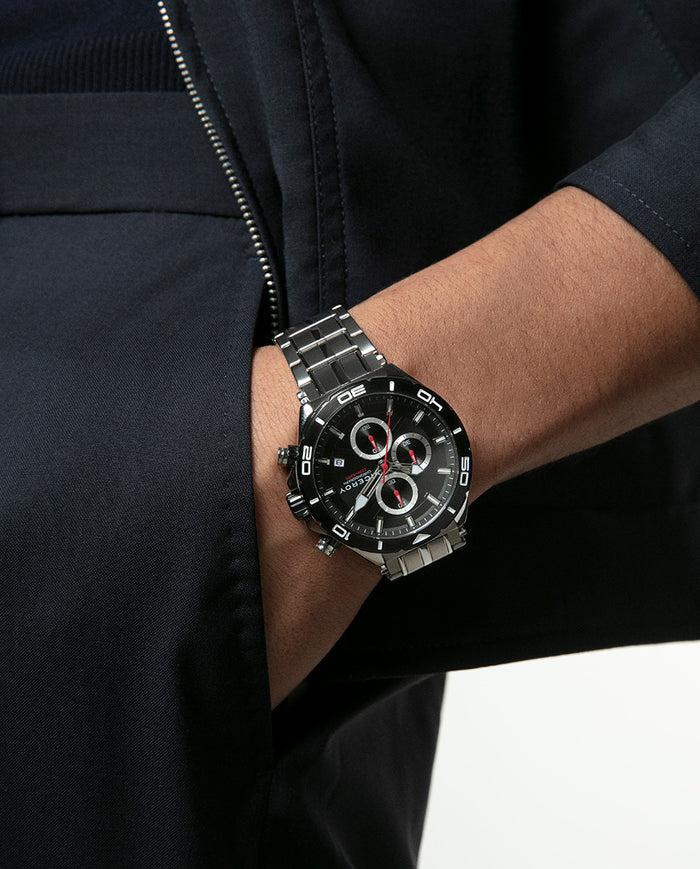 Viceroy Reloj Caja De Acero Con Bisel Negro 20 Atm Y Brazalete De Acero Con Movimiento Cuarzo