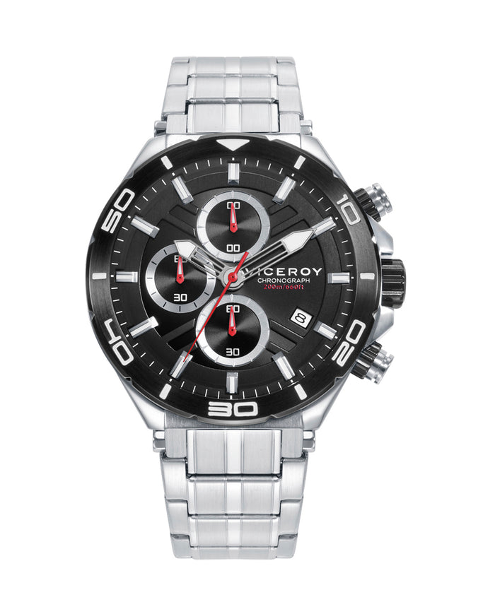 viceroy Reloj caja de acero con bisel negro 20 atm y brazalete de acero con movimiento cuarzo