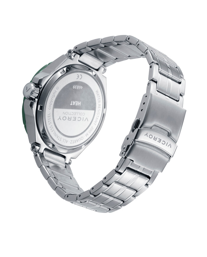 Viceroy Reloj Caja De Acero Con Bisel Verde 20 Atm Y Brazalete De Acero Con Movimiento Cuarzo