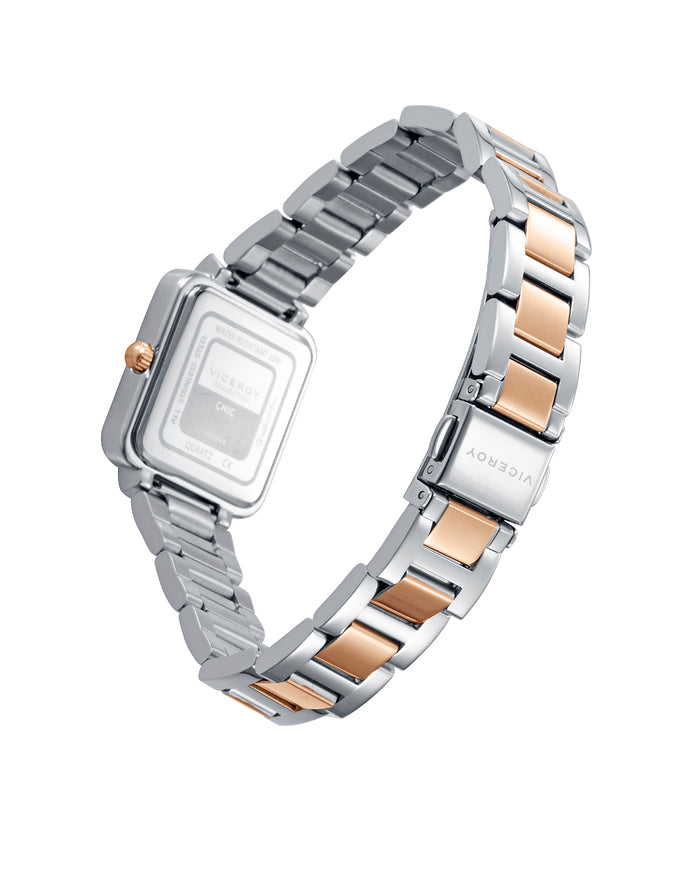 Viceroy Reloj Caja De Acero Con Circonitas Y Corona Ip Rosa Con Brazalete Bicolor Acero Ip Rosa Con Movimiento Cuarzo