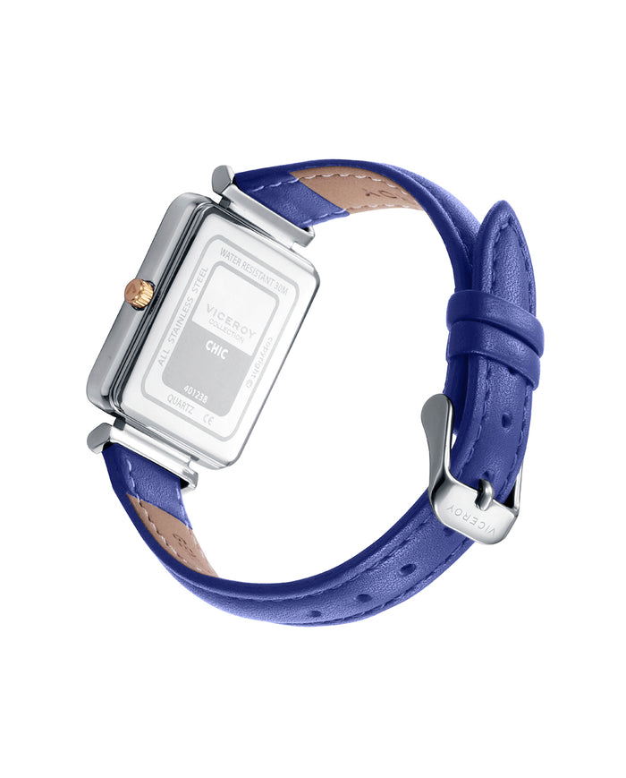 Viceroy Reloj Caja De Acero Con Corona En Ip Dorado Y Correa De Piel Azul Con Movimiento Cuarzo