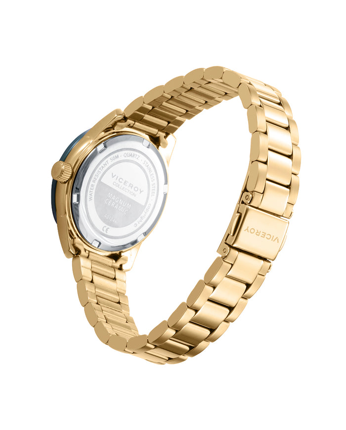 Viceroy Reloj Caja De Acero Ip Dorado Con Bisel Cerámico Verde 5 Atm Y Brazalete Acero Ip Dorado Con Movimiento Cuarzo