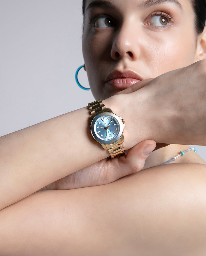 Viceroy Reloj Caja De Acero Ip Dorado Con Bisel De Aluminio En Color Azul