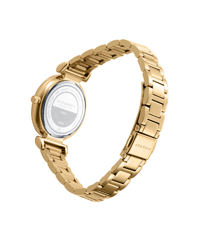 Viceroy Reloj Caja De Acero Ip Dorado Con Bisel De Circonitas Blancas 5 Atm Con Esfera Madreperla Y Brazalete Ip Dorado Con Movimiento Cuarzo