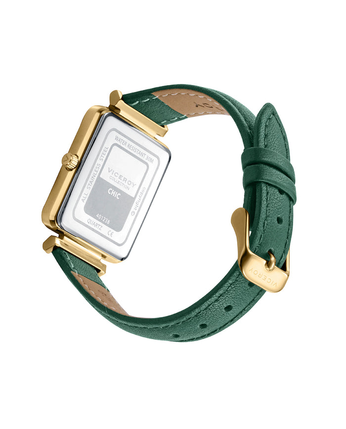 Viceroy Reloj Caja De Acero Ip Dorado Y Correa De Piel Verde Con Movimiento Cuarzo