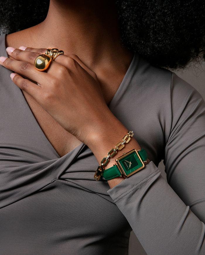 Viceroy Reloj Caja De Acero Ip Dorado Y Correa De Piel Verde Con Movimiento Cuarzo