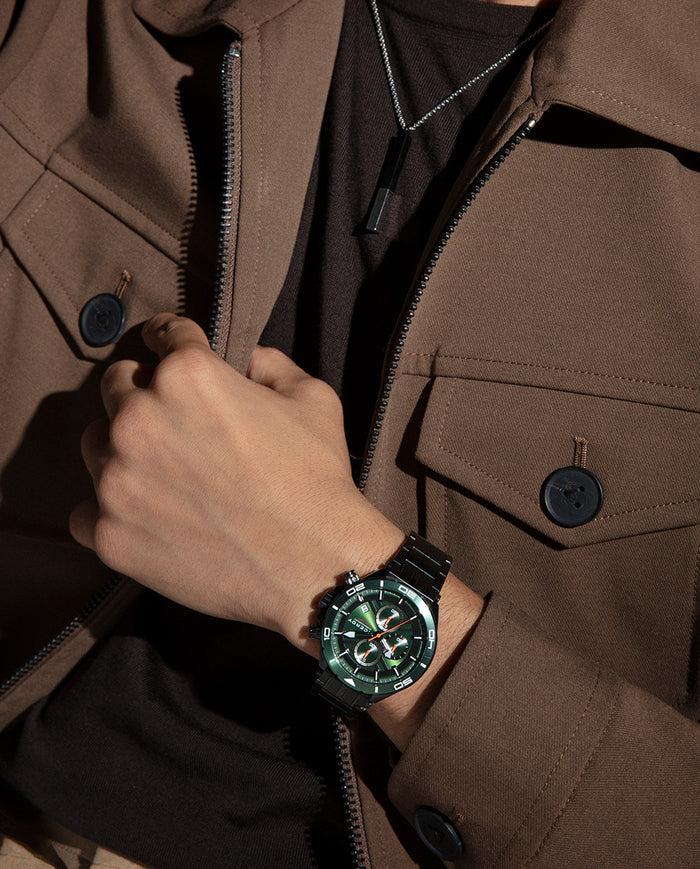 Viceroy Reloj Caja De Acero Ip Negro Con Bisel En Color Verde 20 Atm Y Brazalete De Acero Ip Negro Con Movimiento Cuarzo