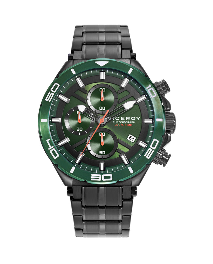viceroy Reloj caja de acero Ip negro con bisel en color verde 20 atm y brazalete de acero Ip negro con movimiento cuarzo