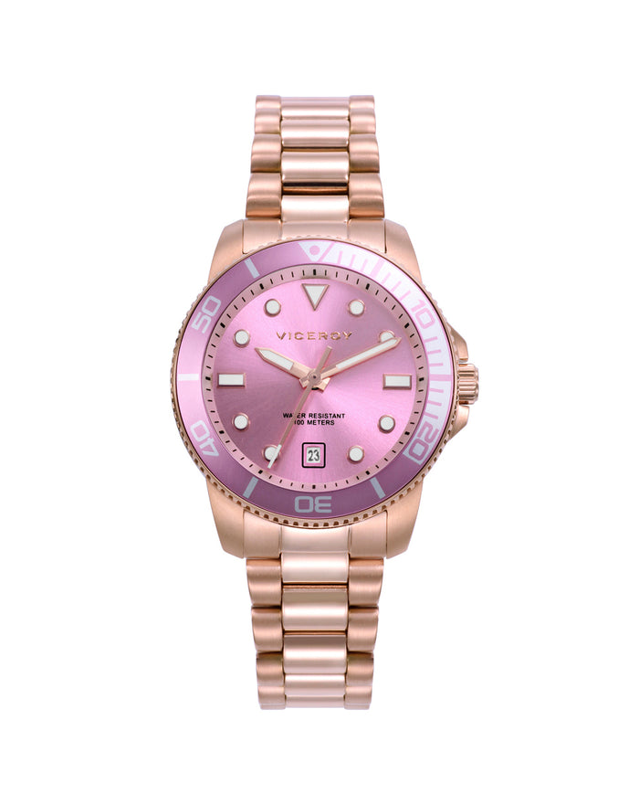 viceroy Reloj caja de acero Ip rosa con bisel de aluminio en color rosa