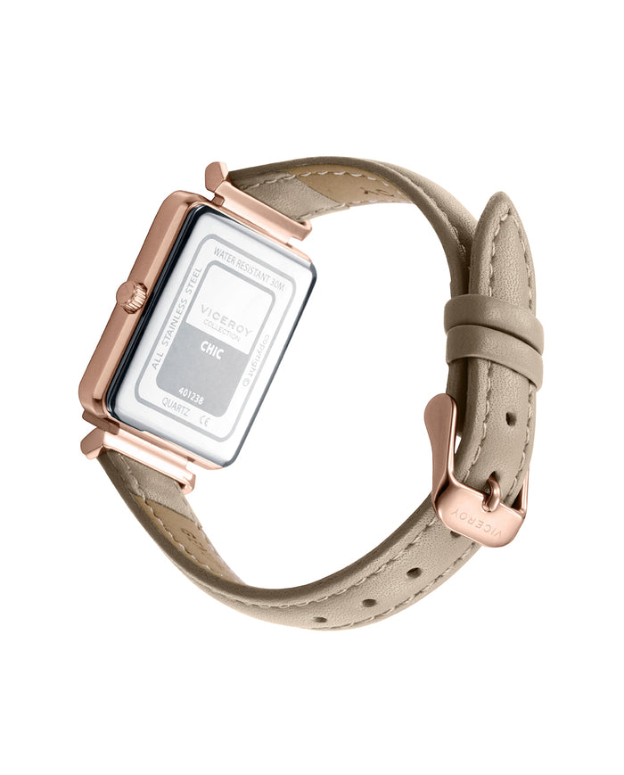 Viceroy Reloj Caja De Acero Ip Rosa Y Correa De Piel Beige Con Movimiento Cuarzo