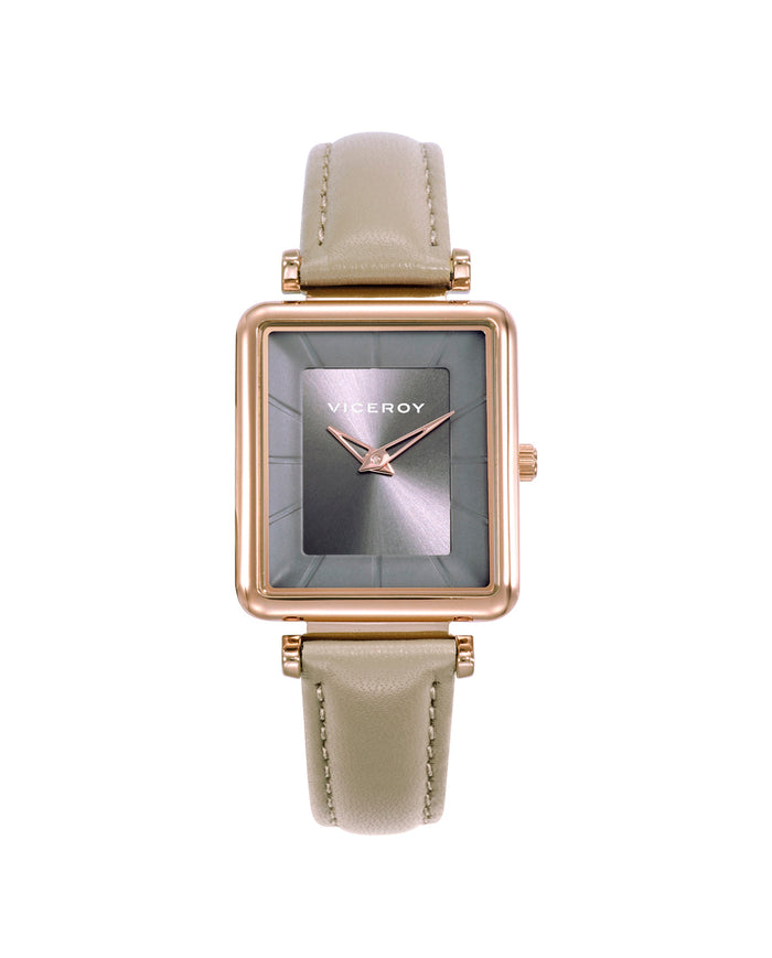viceroy Reloj caja de acero Ip rosa y correa de piel beige con movimiento cuarzo