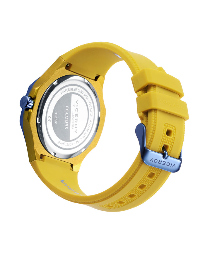 Viceroy Reloj Caja De Aluminio Amarillo Con Bisel De Acero Ip Azul 5 Atm Correa De Silicona Amarilla Movimiento De Cuarzo