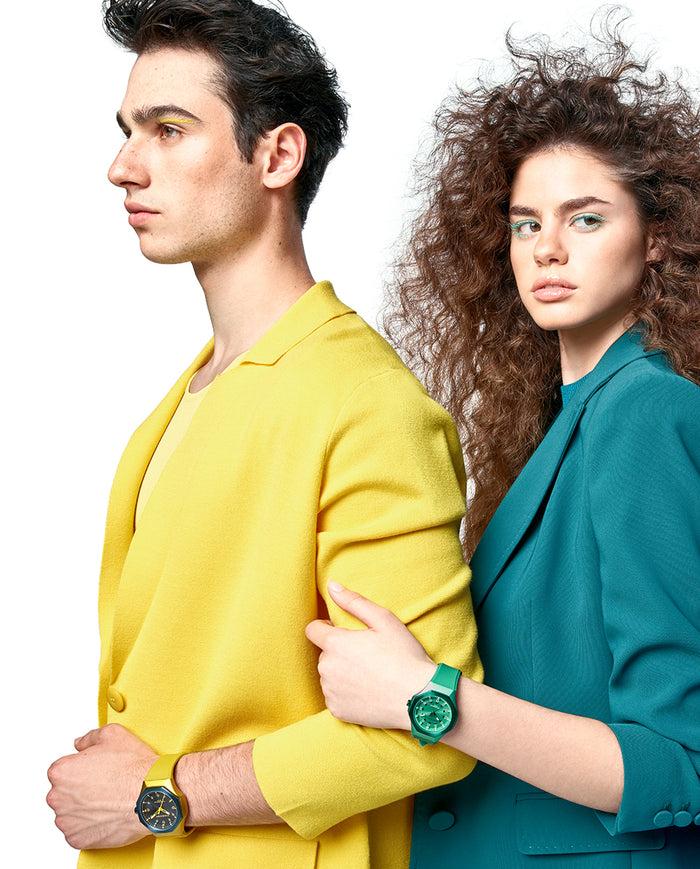 Viceroy Reloj Caja De Aluminio Amarillo Con Bisel De Acero Ip Azul 5 Atm Correa De Silicona Amarilla Movimiento De Cuarzo