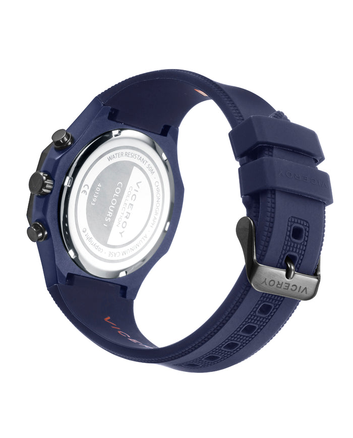 Viceroy Reloj Caja De Aluminio Azul Con Bisel De Acero Ip Negro 5 Atm Correa De Silicona Azul Movimiento De Cuarzo