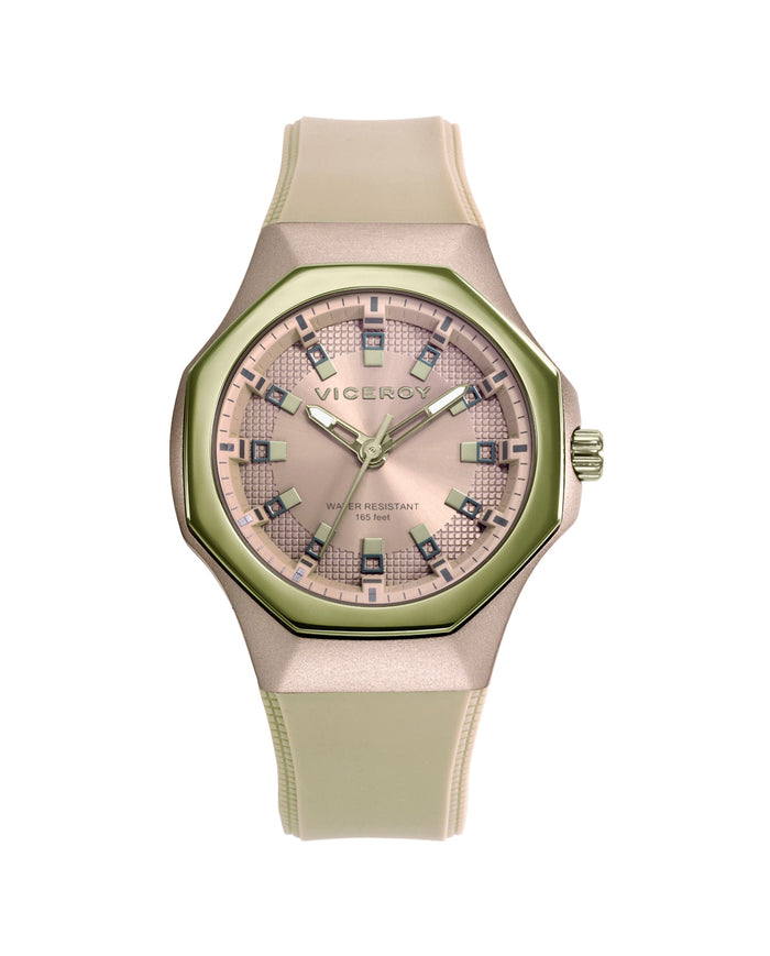 viceroy Reloj caja de aluminio beige con bisel de acero Ip verde 5 atm correa de silicona beige movimiento de cuarzo viceroy Reloj caja de aluminio beige con bisel de acero Ip verde 5 atm correa de silicona beige movimiento de cuarzo