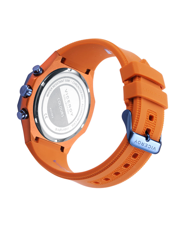 Viceroy Reloj Caja De Aluminio Naranja Con Bisel De Acero Ip Azul 5 Atm Correa De Silicona Naranja Movimiento De Cuarzo