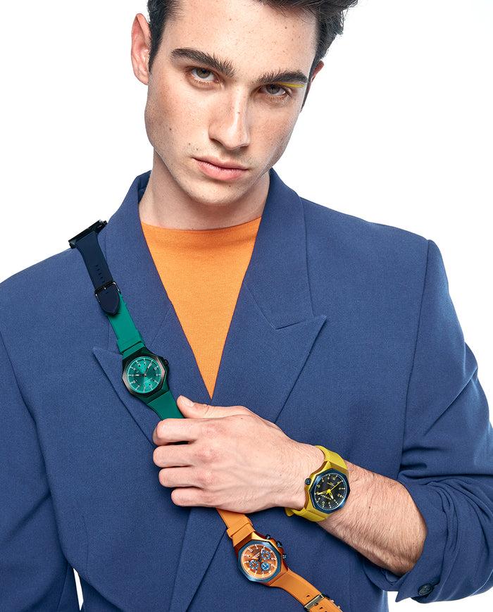 Viceroy Reloj Caja De Aluminio Naranja Con Bisel De Acero Ip Azul 5 Atm Correa De Silicona Naranja Movimiento De Cuarzo