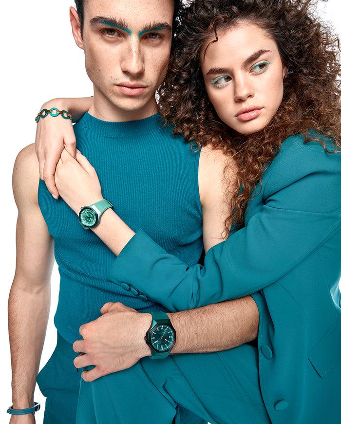 Viceroy Reloj Caja De Aluminio Verde Con Bilse De Acero Ip Gris 5 Atm Correa De Silicona Verde Movimiento De Cuarzo