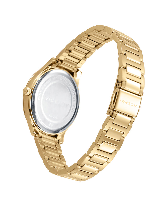 Viceroy Reloj Caja Y Brazalete De Acero Dorado Con Movimiento Cuarzo
