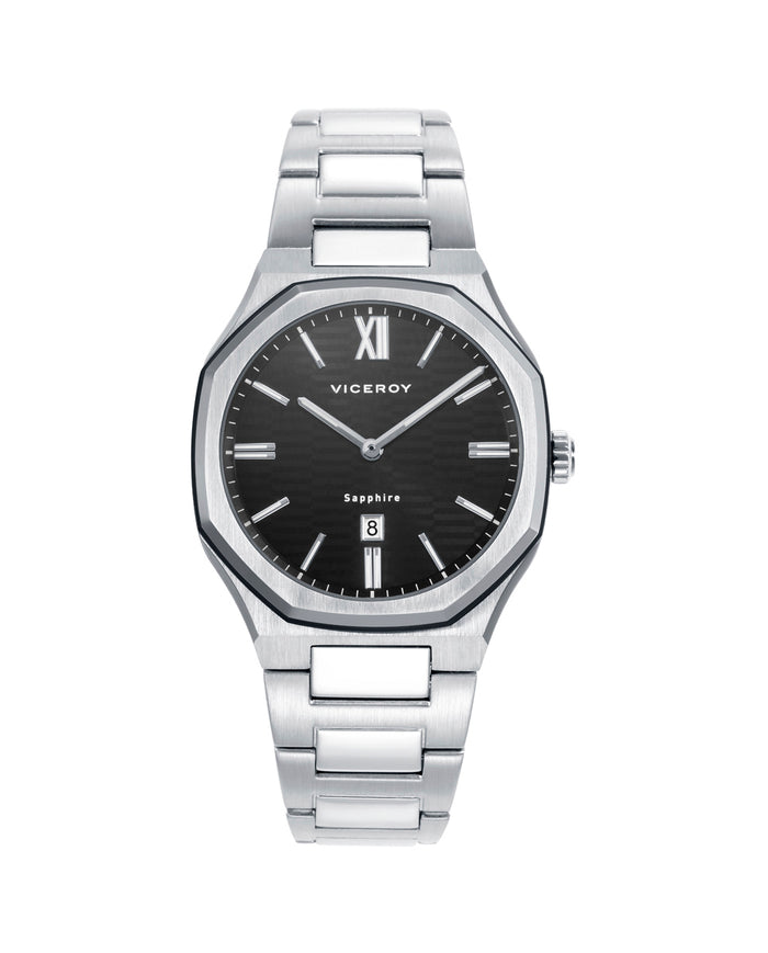 viceroy Reloj colección Laura Escanes caja de acero con doble bisel en acero e Ip negro con cristal zafiro 10 atm y brazalete de acero con movimiento cuarzo