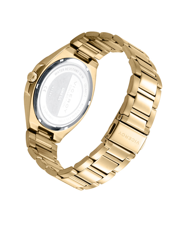 Viceroy Reloj Con Brazalete Y Bisel Dorado Y Esfera Blanca Con índices Dorados