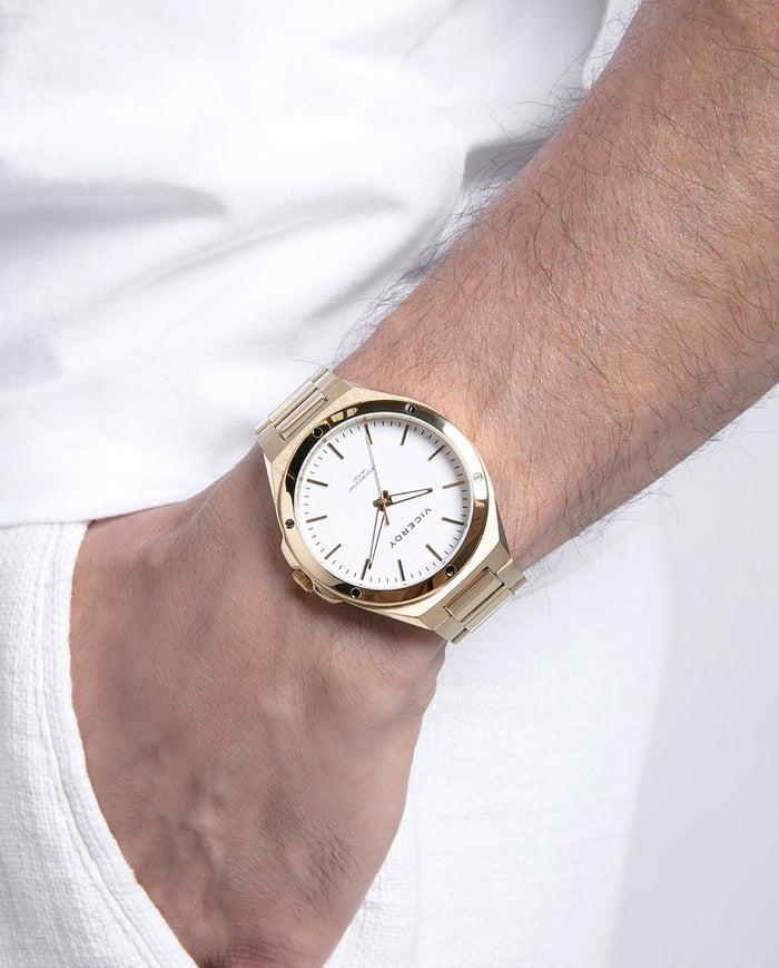 Viceroy Reloj Con Brazalete Y Bisel Dorado Y Esfera Blanca Con índices Dorados