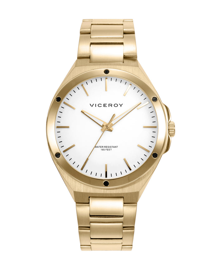 viceroy Reloj con brazalete y bisel dorado y esfera blanca con índices dorados