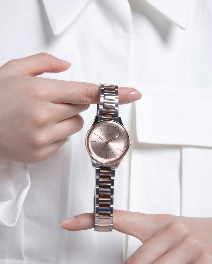 Viceroy Reloj Con Correa De Acero Rosa Bicolor Y Esfera Rosada